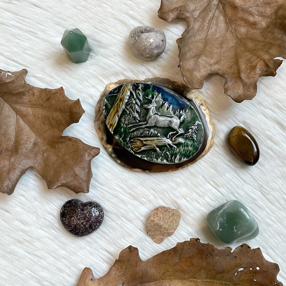 Vintage 1980s leaping deer Scene metal belt buckle - Picture 8 of 13